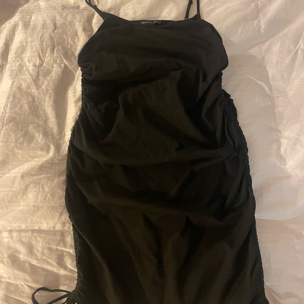 Kendall & Kylie Black Cotton Ruched Dress